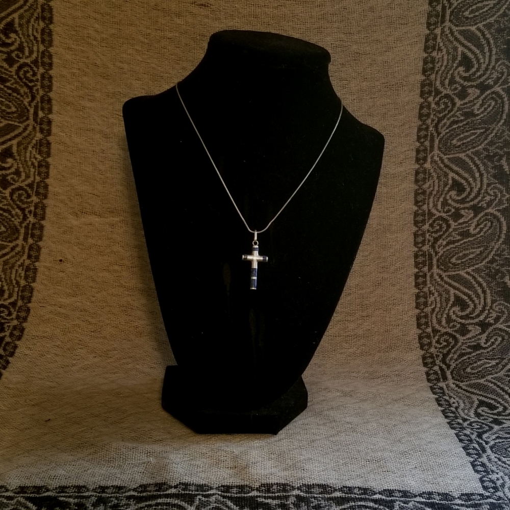 Silver Cross with Blue accent lines